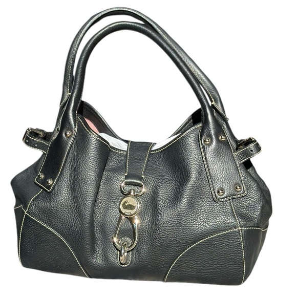 Dooney & Bourke Handbags - Dooney & Bourke Black Logo Lock Leather Bag
